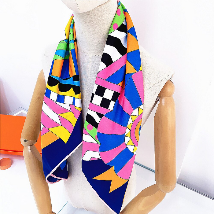 Horse Head Silk Scarf Navy / 90cm