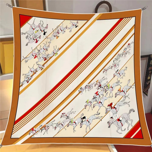 Horse Race Khaki Silk Scarf / 90cm