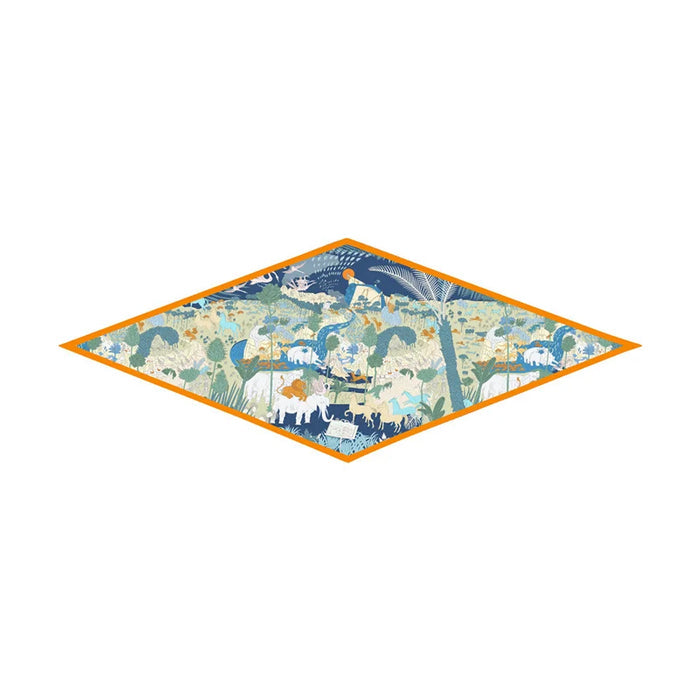 Horses Forest Blue Silk Diamond Scarf