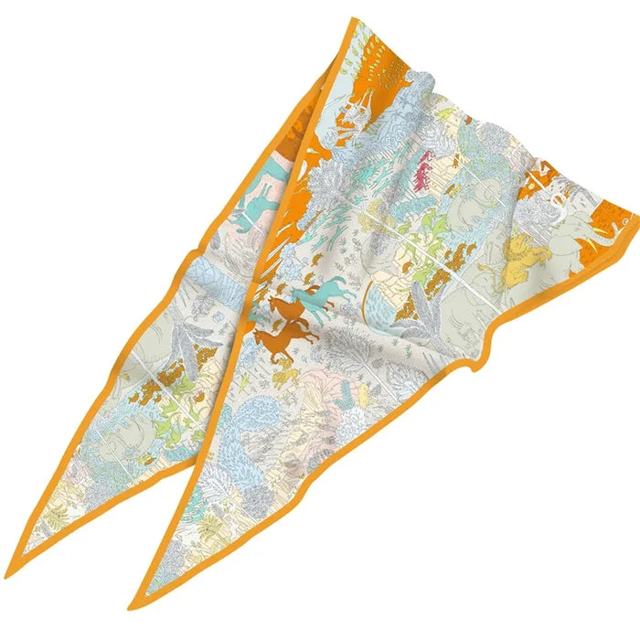 Horses Forest Orange Silk Diamond Scarf