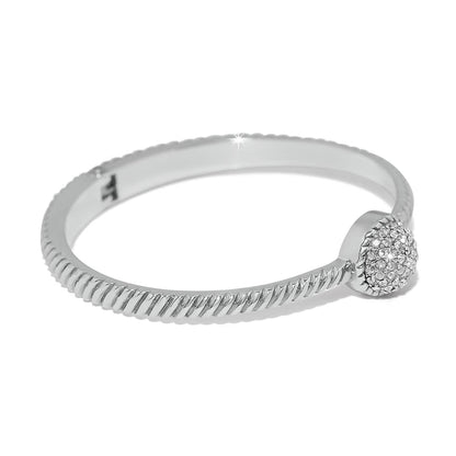 Brighton bangle bracelet with silver-plated rope texture and crystal pavé heart accent on a white background