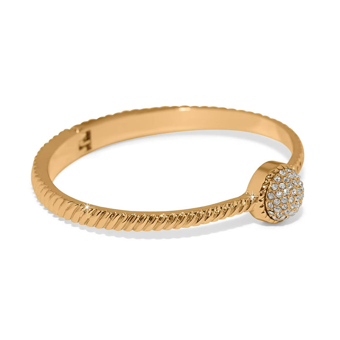 Brighton bangle bracelet with gold-plated rope texture and round crystal pavé station on a white background