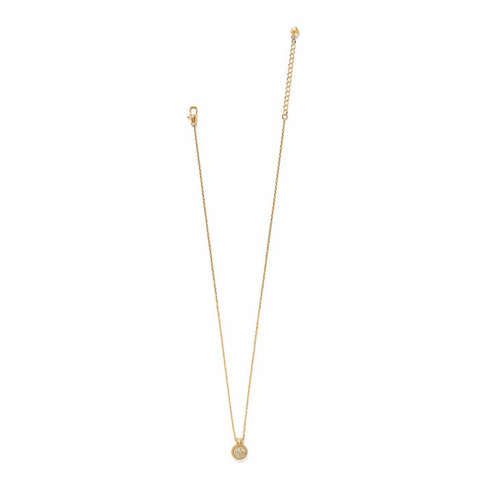 Brighton gold-plated pendant necklace with small round crystal pavé charm and lobster clasp on a white background
