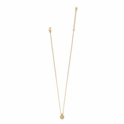 Brighton gold-plated pendant necklace with small round crystal pavé charm and lobster clasp on a white background