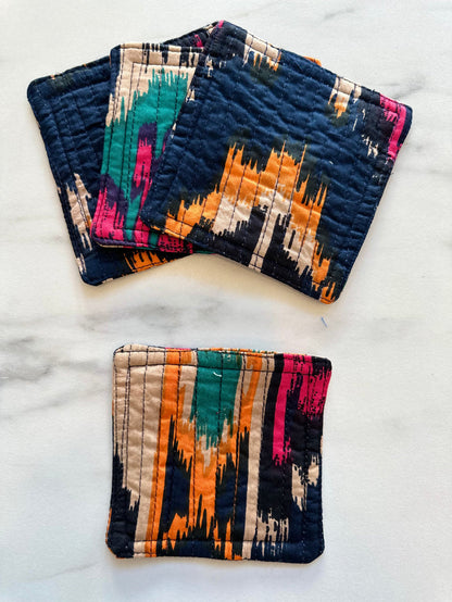 4" square / navy/multicolor graphic