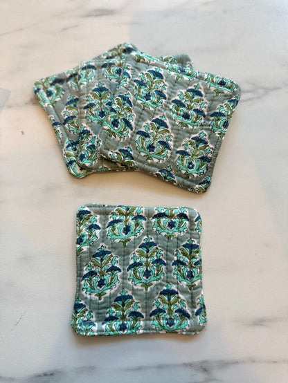 4" square / grey/blue flower