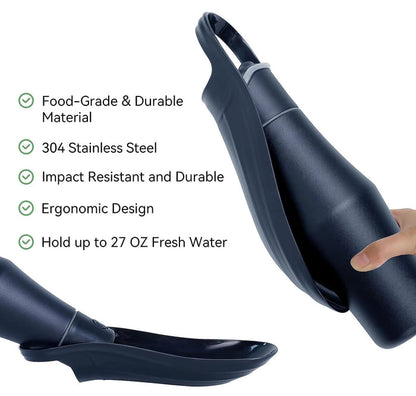 Insulated Dog Water Bottle | Stainless Steel | Portable & Foldable | Leak-Proof | 27oz/750ml