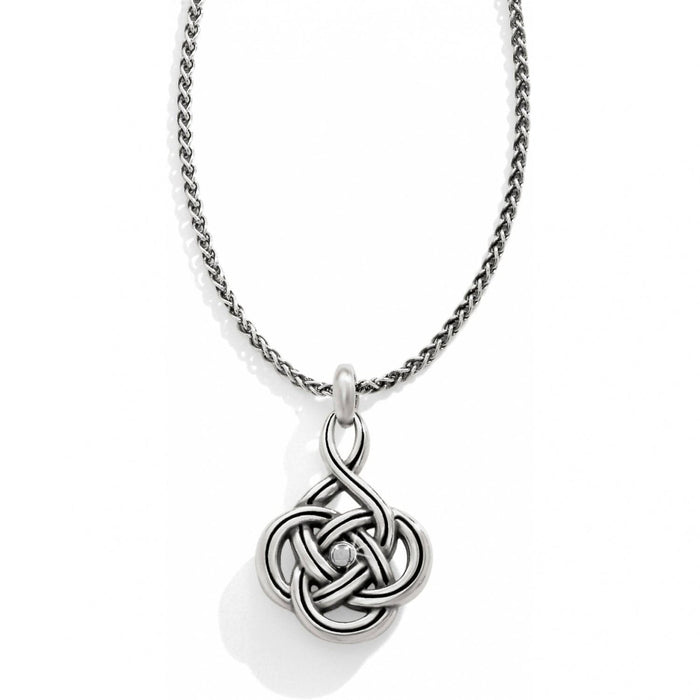 Brighton pendant necklace with silver-tone Celtic knot design and small crystal center on a white background