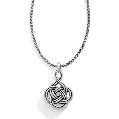 Brighton pendant necklace with silver-tone Celtic knot design and small crystal center on a white background