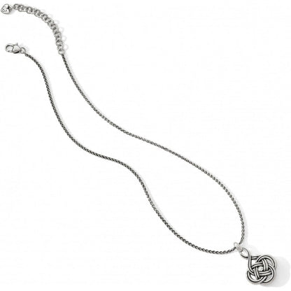 Brighton pendant necklace with silver-tone Celtic knot charm, crystal accent, and adjustable chain on a white background