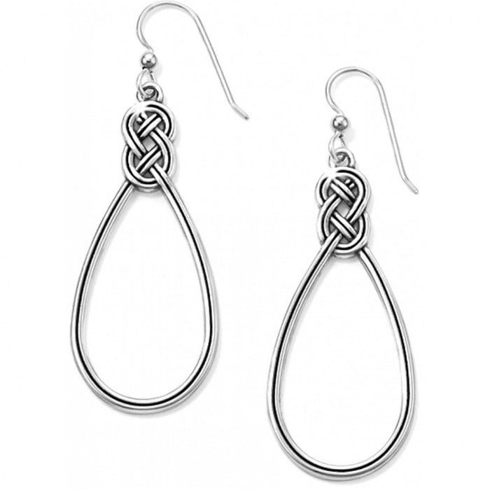 Brighton drop earrings with silver-tone teardrop hoops and braided Celtic knot accents on a white background