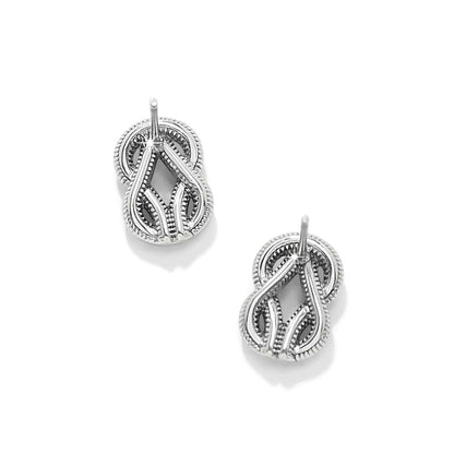Brighton silver-plated earrings with twisted knot design and beaded milgrain detailing on a white background