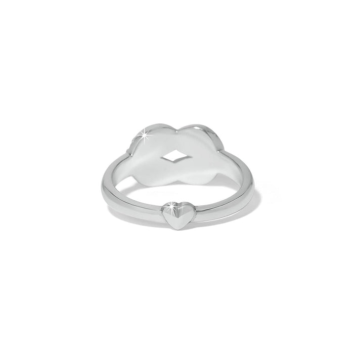 Brighton ring shown from the back with silver-plated band and small heart accent on a white background