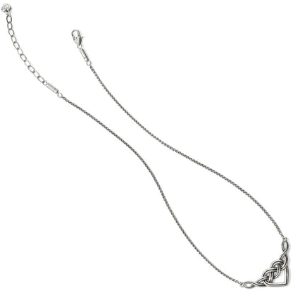 Brighton necklace with silver-tone wheat chain, lobster clasp, and Celtic knot heart accent on a white background