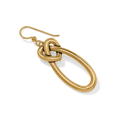 Brighton drop earring with gold-plated heart knot and elongated oval loop on a white background