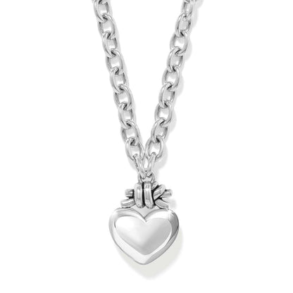Brighton heart pendant necklace with silver-plated puffed heart charm and chunky cable chain on a white background