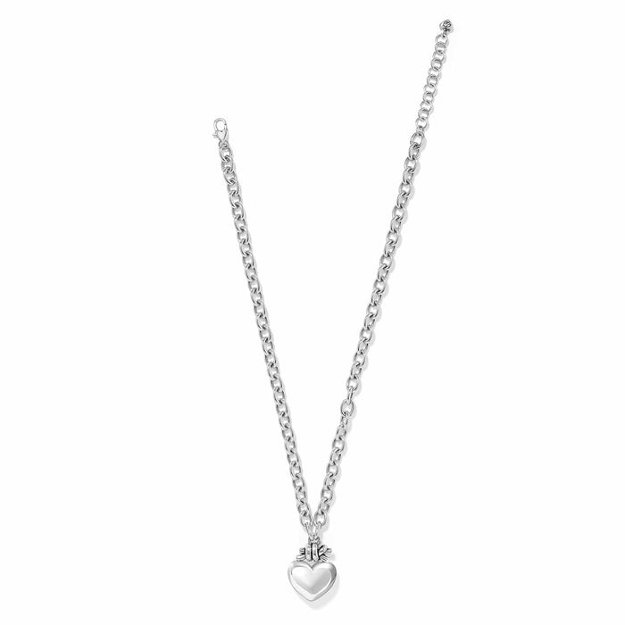 Brighton heart pendant necklace with silver-plated chain and polished puffed heart charm on a white background