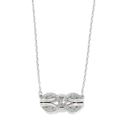 Brighton silver-plated necklace with double infinity pendant featuring crystal accents on a white background