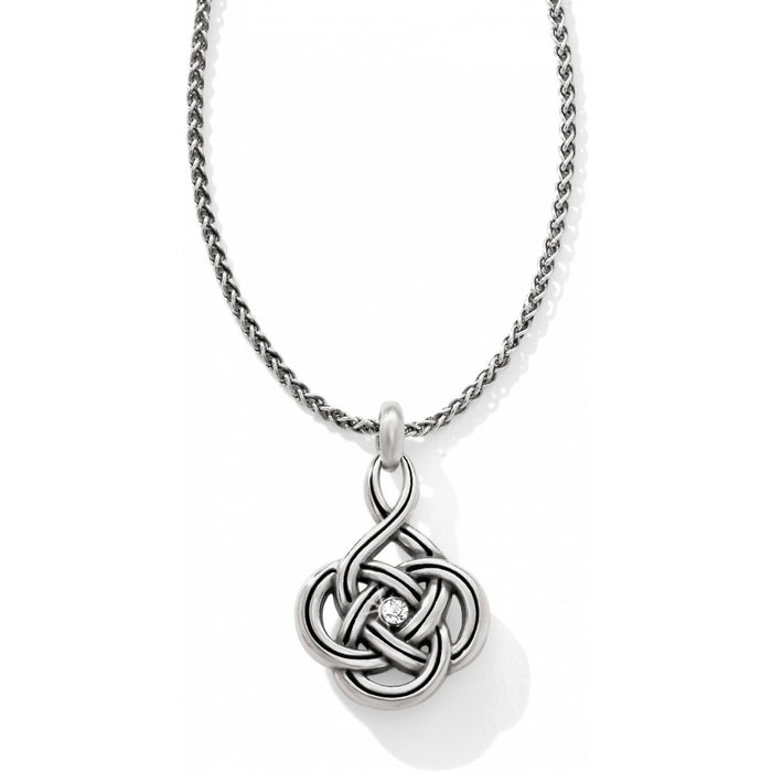 Brighton pendant necklace with silver-plated Celtic knot design and center crystal accent on a white background