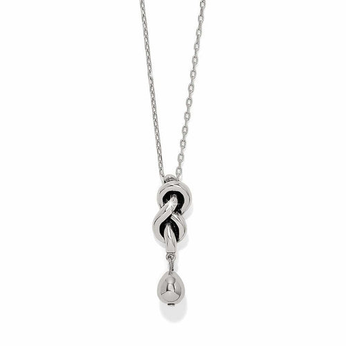 Brighton pendant necklace with silver-plated knotted twist design and teardrop charm on a white background
