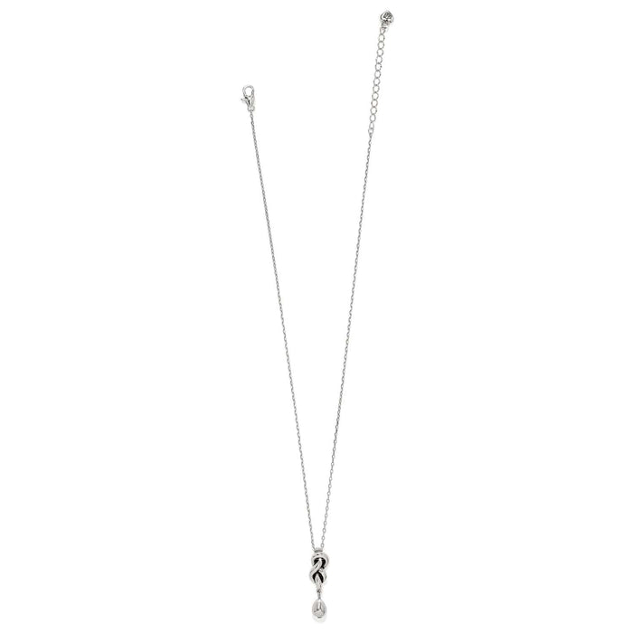 Brighton silver-plated pendant necklace with knotted accent and teardrop charm on a delicate chain on a white background