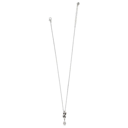 Brighton silver-plated pendant necklace with knotted accent and teardrop charm on a delicate chain on a white background