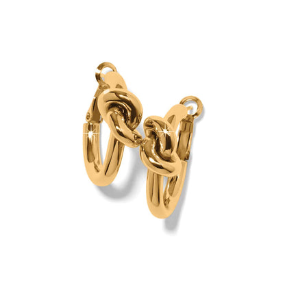 Brighton hoop earrings with gold-plated finish and decorative knot accents at the top on a white background