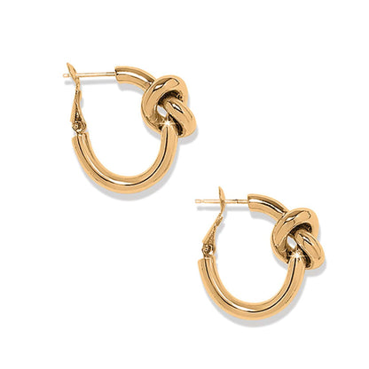 Brighton hoop earrings in gold-plated finish with decorative knot accents at the top on a white background