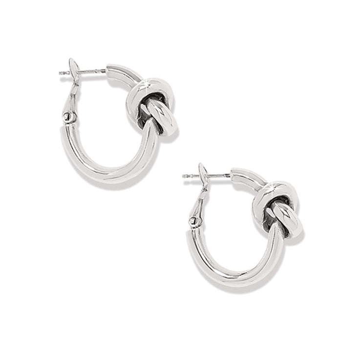 Brighton hoop earrings with silver-plated finish and decorative knot accents at the top on a white background