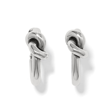 Brighton hoop earrings with silver-plated knot detail and polished curved drop on a white background