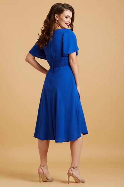 Janice Vintage Tea Dress with Short Sleeves in Dark Blue