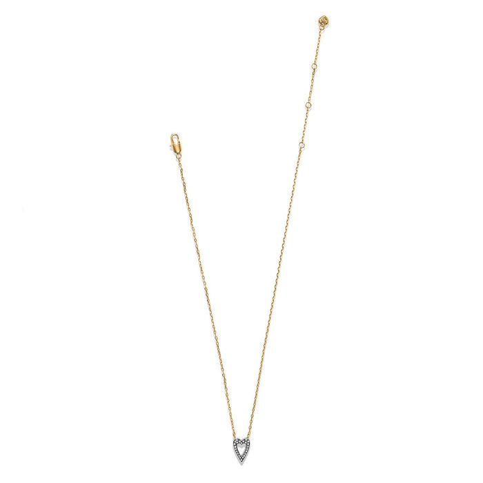 Brighton pendant necklace with two-tone heart-shaped crystal pendant and gold-tone chain with lobster clasp on a white background