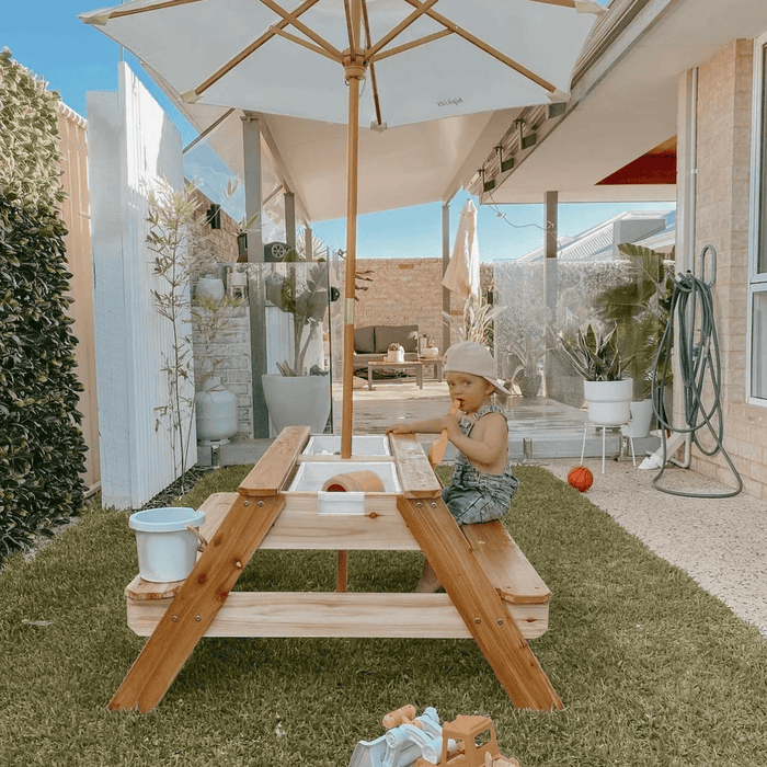 Kids Sand and Water  Picnic Table with Umbrella White