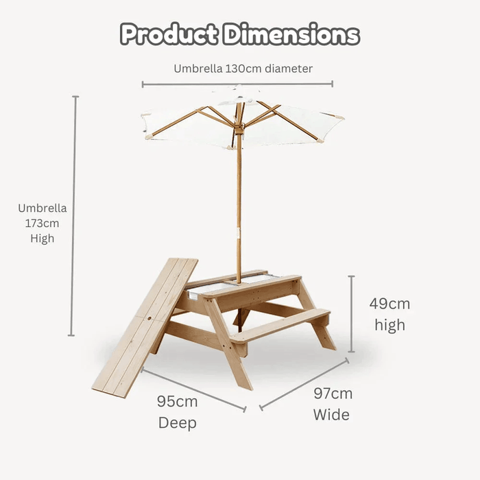 Kids Sand and Water  Picnic Table with Umbrella White