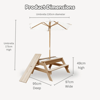 Kids Sand and Water  Picnic Table with Umbrella White