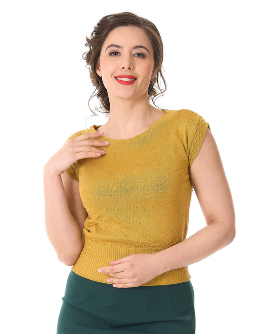 1950s Scoop Neck Knitted Top - Gold