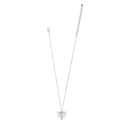 Brighton pendant necklace with silver-plated chain and enamel butterfly featuring crystal accents on a white background