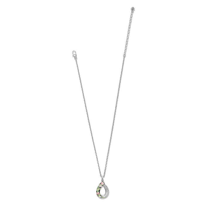 Brighton pendant necklace with silver-plated teardrop, enamel floral detail, and crystal accents on a white background