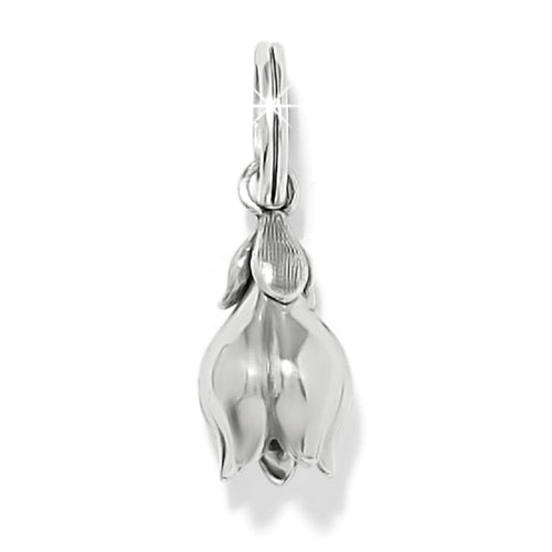 Brighton tulip flower charm with silver-plated polished petals and small bud accent on a white background