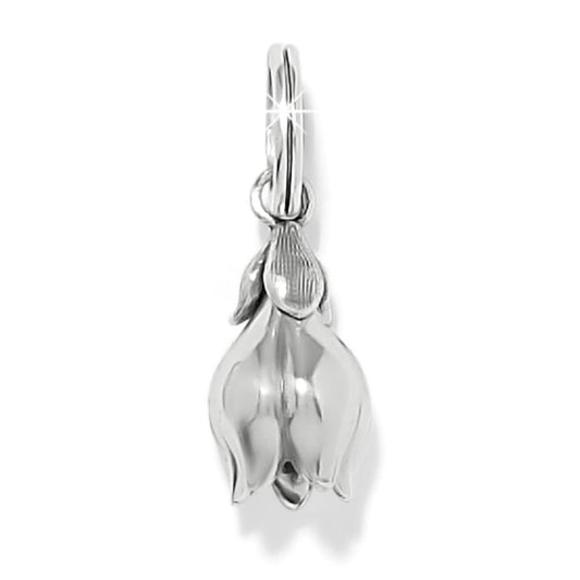 Brighton tulip flower charm with silver-plated polished petals and small bud accent on a white background