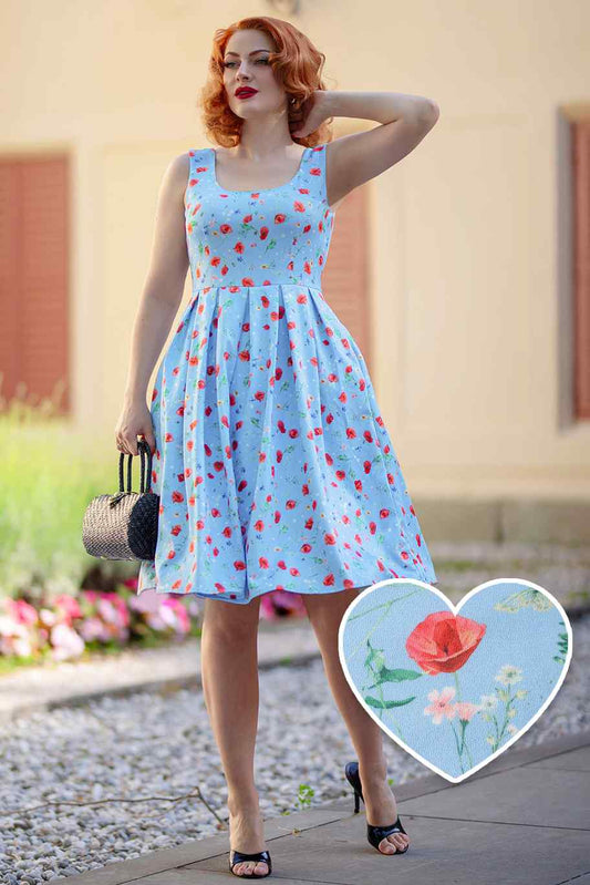 Amanda Light Blue Poppy Swing Dress