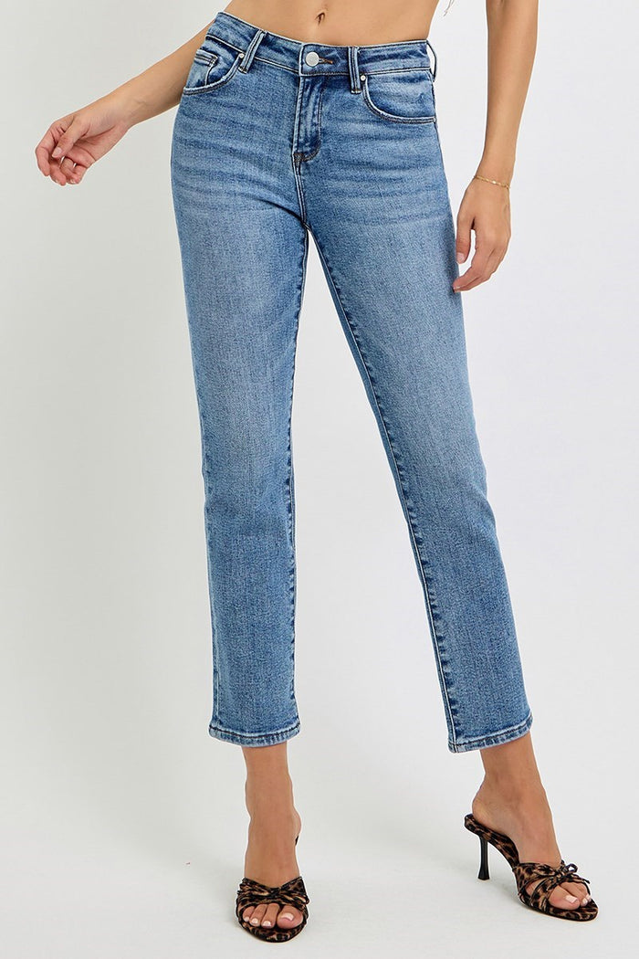 Lila Mid Rise Ankle Straight Slim Jeans