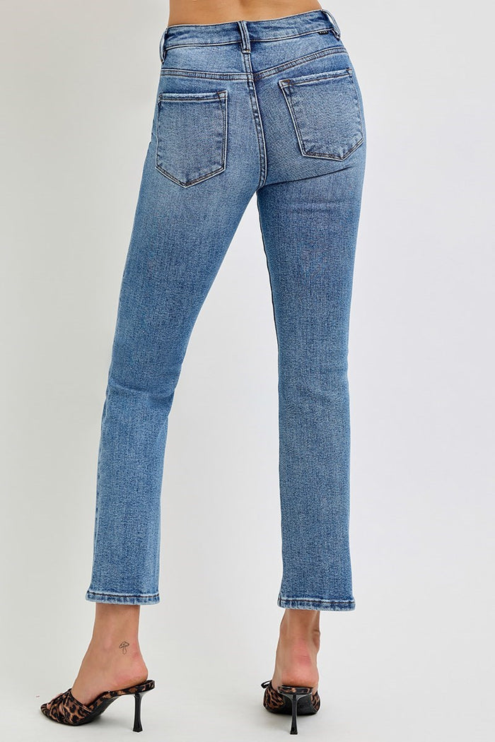 Lila Mid Rise Ankle Straight Slim Jeans
