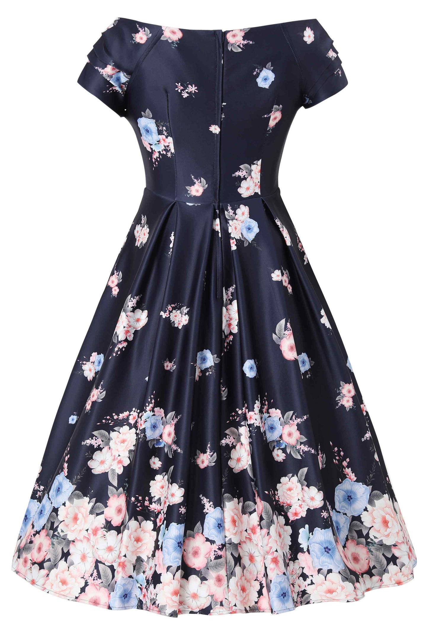 Lily Navy Blue Falling Rose Off Shoulder Dress