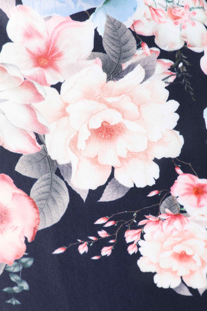 Lily Navy Blue Falling Rose Off Shoulder Dress