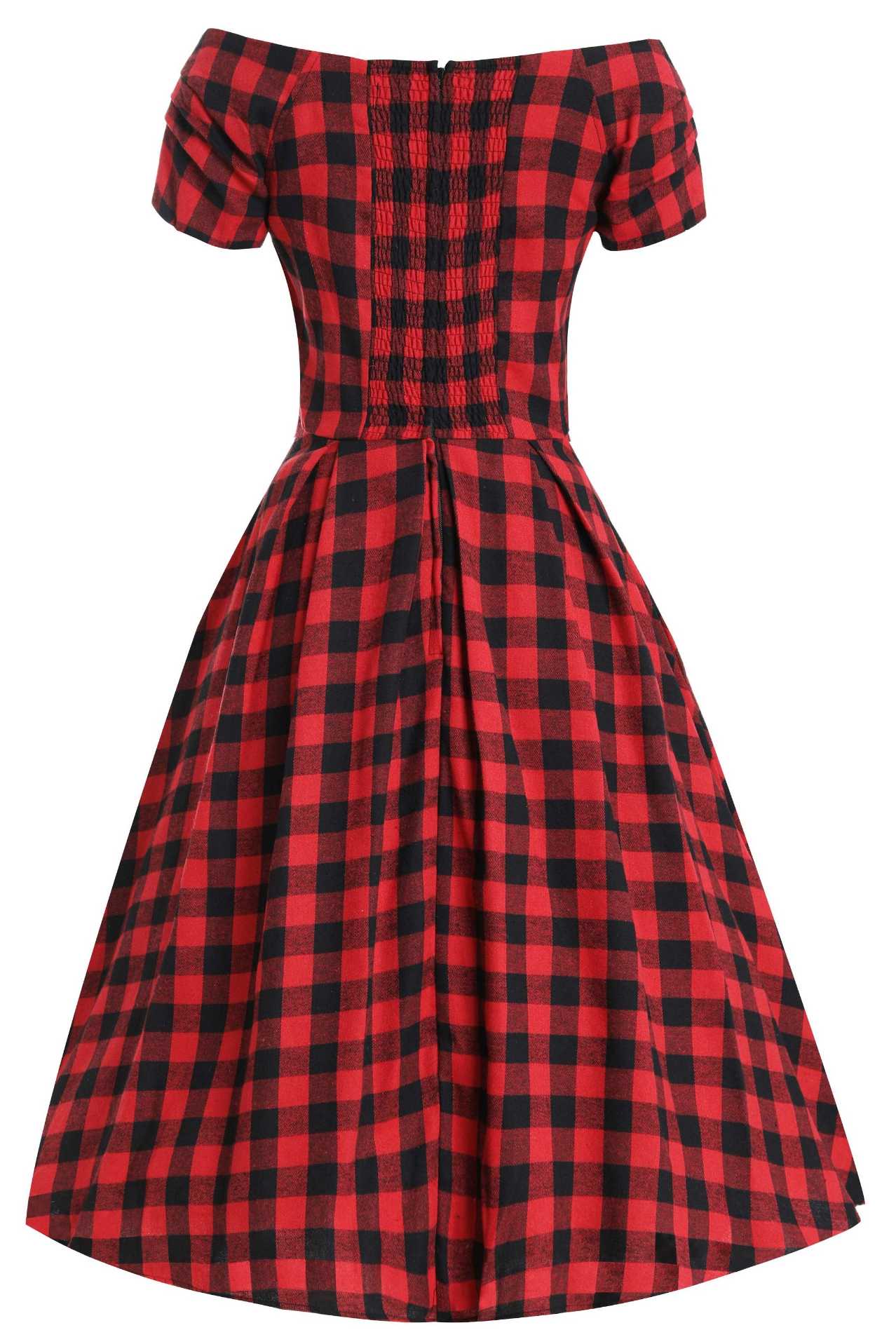 Lily Red Check Off Shoulder Dress
