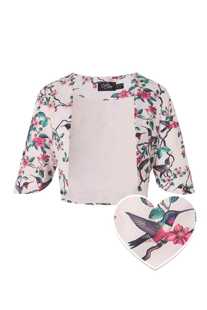 Lisette White Bird Print Bolero Jacket