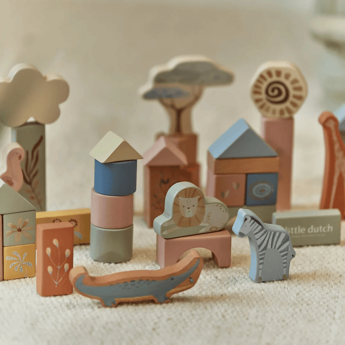 Little Dutch Safari Friends Wooden Building Blocks