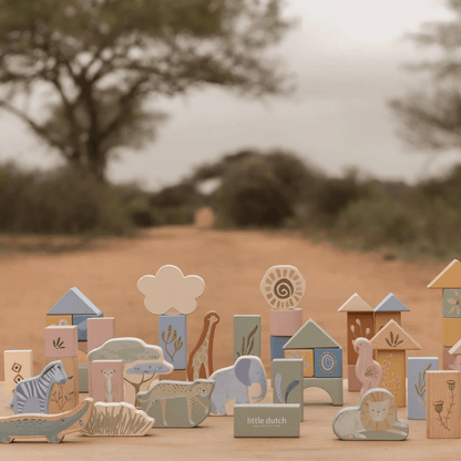 Little Dutch Safari Friends Wooden Building Blocks