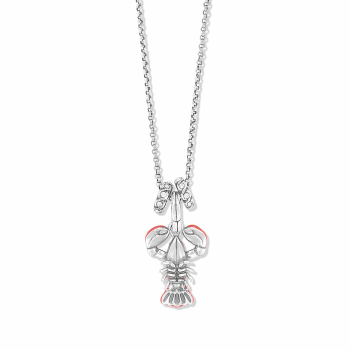 Brighton silver-plated lobster pendant necklace with red enamel accents and crystal details on a white background